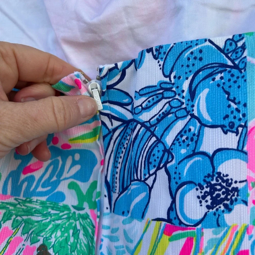 Lilly Pulitzer Pink, Blue & Green Patchwork Print Sleeveless Romper - Picture 6 of 10